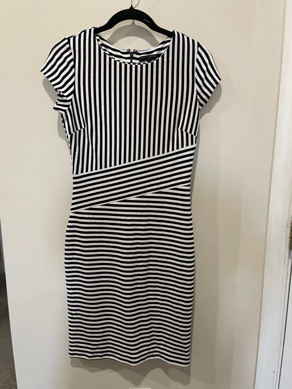 Banana Republic Black & White Striped Midi Sheath Dress